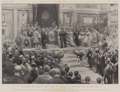 Přistoupení španělského krále Alfonsa XIII. skládajícího přísahu před Cortes v Madridu, 17. od G.S. Amato